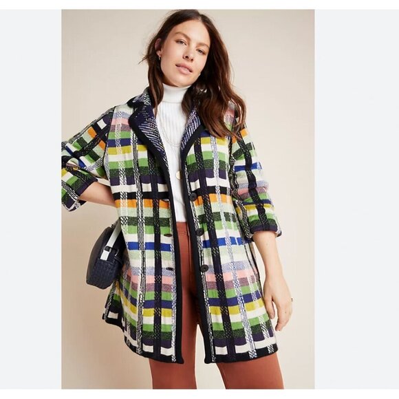 Anthropologie Shanley Plaid Wool Sweater Coat Size Small NEW - Picture 2 of 15